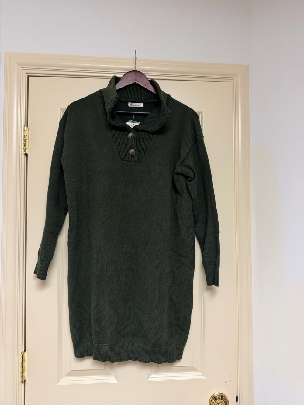 Women's Dark Green Button-Front Knit Sweater dress